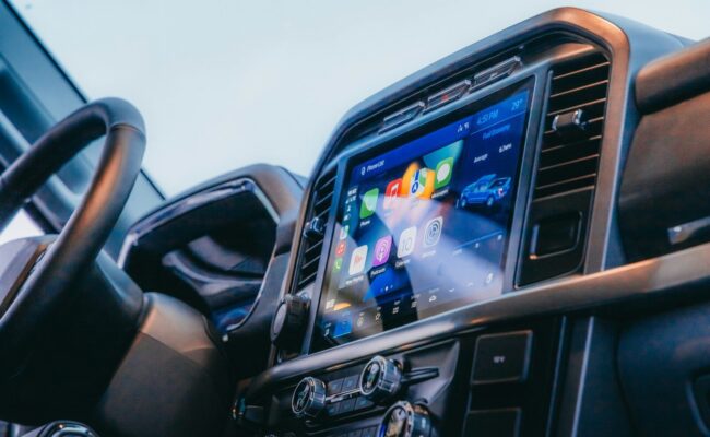 the dashboard of a vehicle with a touch screen